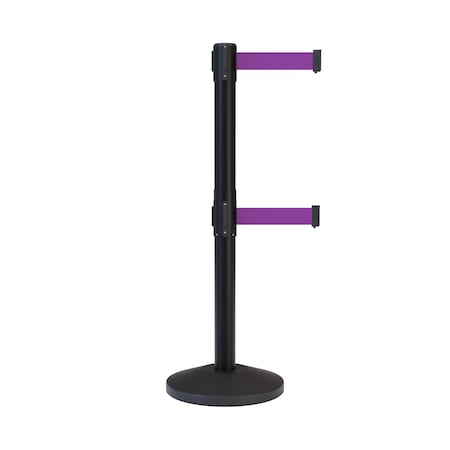 Stanchion Dual Belt Barrier Black Post 11ft. Purple Belt